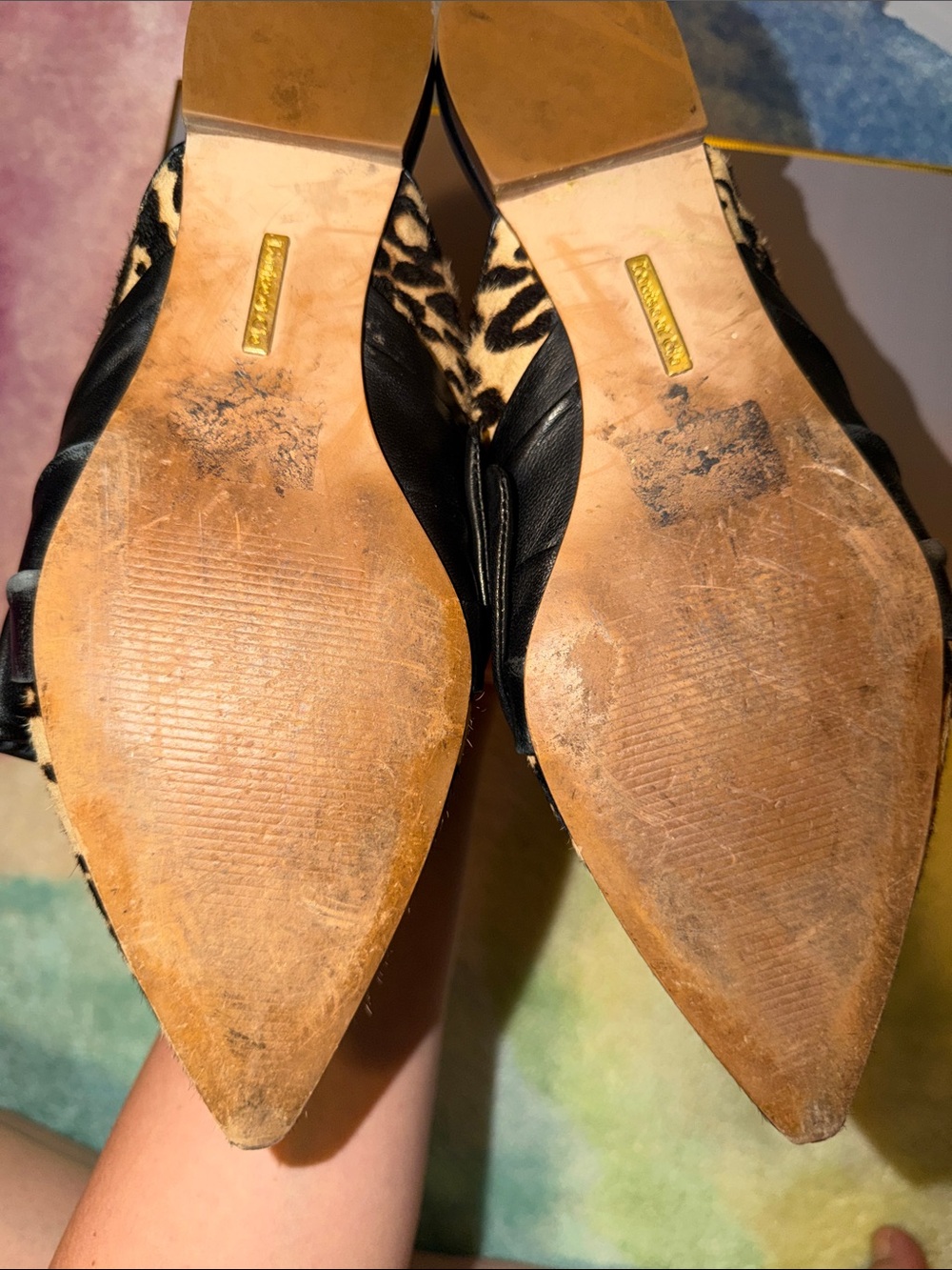 Louise et Cie “Cela” Bow Black & Leopard Calf Hair Pointed Toe Knot Mules - Picture 7 of 11